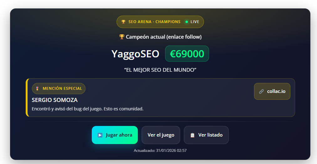 Premio al mejor jugador del juego es un enlace DoFollow   en la url posicionada para "el mejor seo sel mundo"